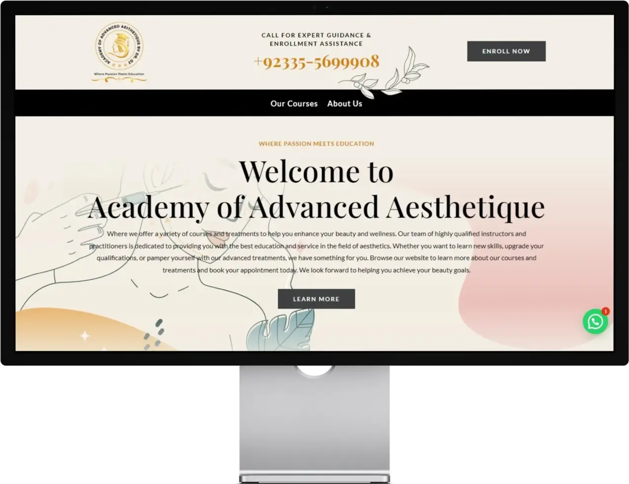 Academy of Advanced Aesthetique website screenshot